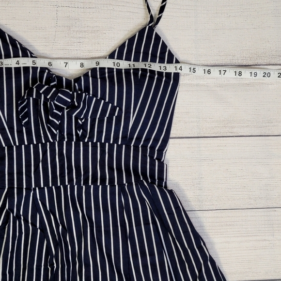 Purple Snow Mini Dress Smocked Blue White Striped Front Tie Sundress Sz M - Picture 6 of 12